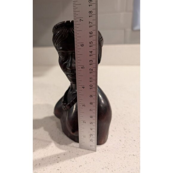 African Inspired Hand-Carved Wooden Female Bust Statue 7 in tall - Picture 14 of 16